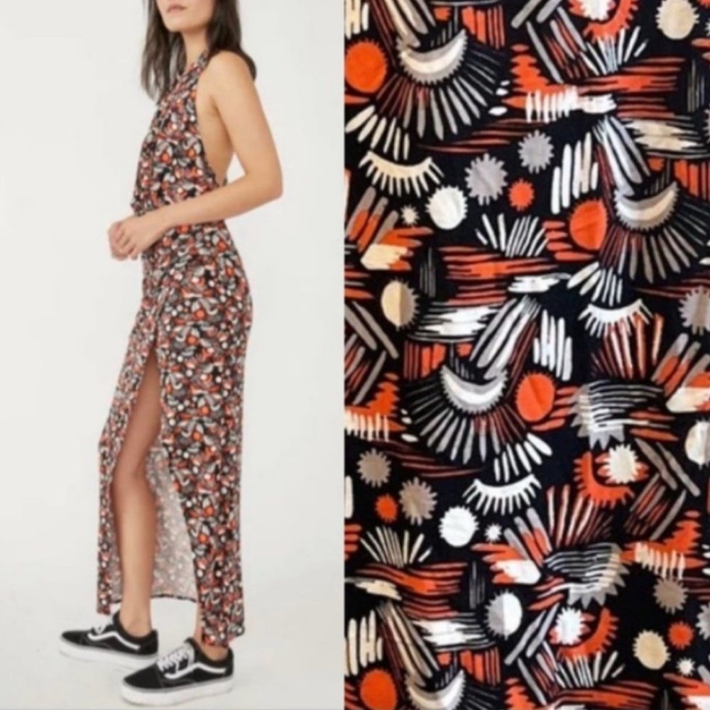 Free People Abstract Print Maxi Dress - Black, White, Orange